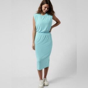 Athleta XS Aquifer Blue Sleeveless Midi Dress NWT